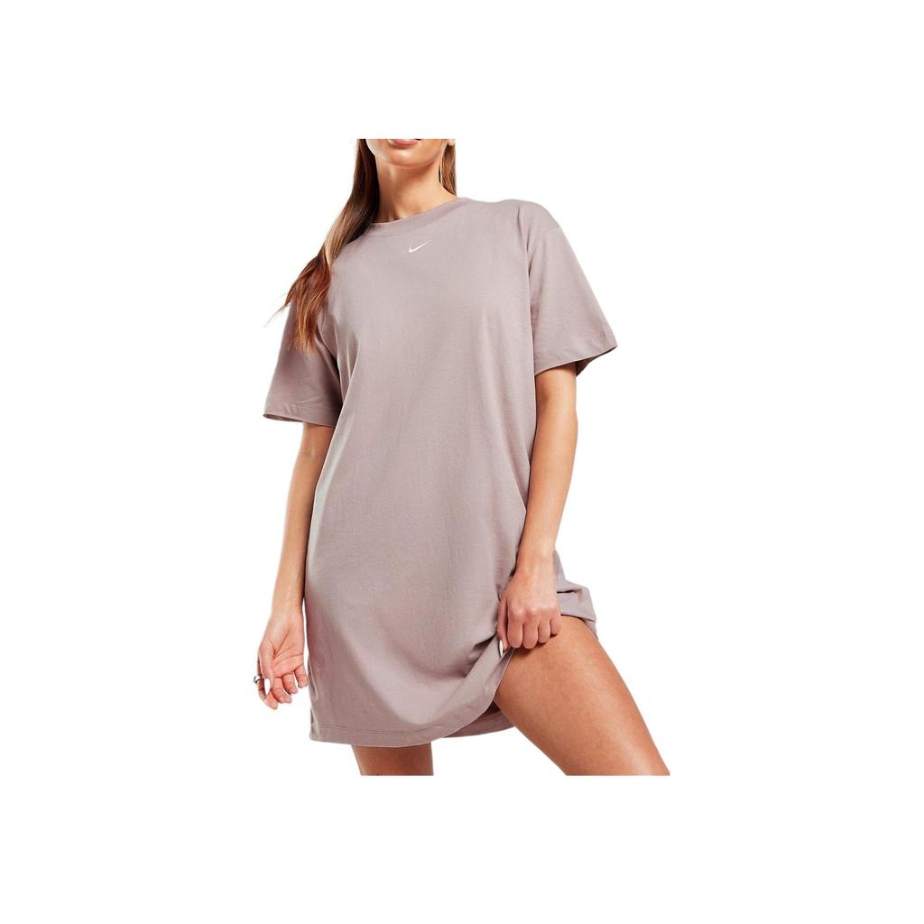 Nike Solid Color Logo Print Pullover Short Sleeve Dress Women Dresses Gray Brown DV7882-272