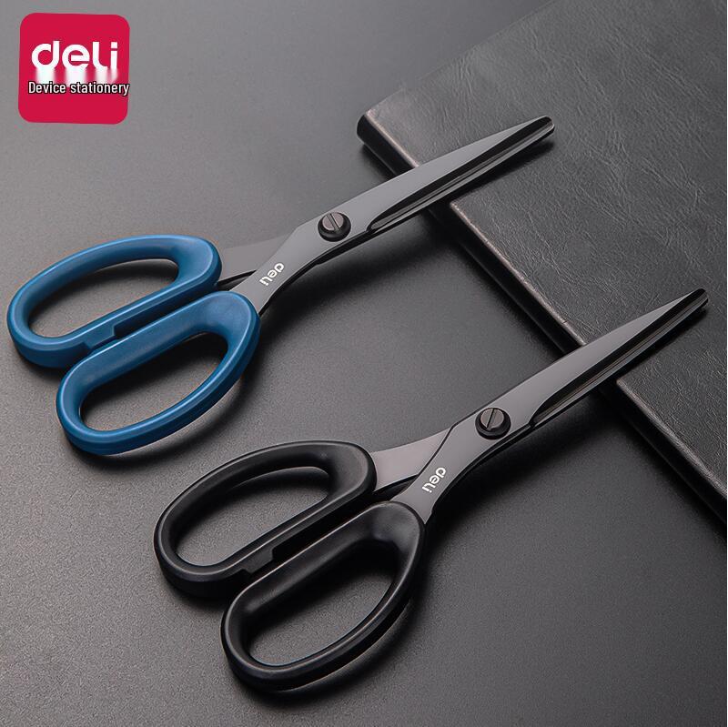 Deli Rustproof Black Blade Large Scissors, Stainless Steel Safety Scissors for Office and Household Paper Cutting