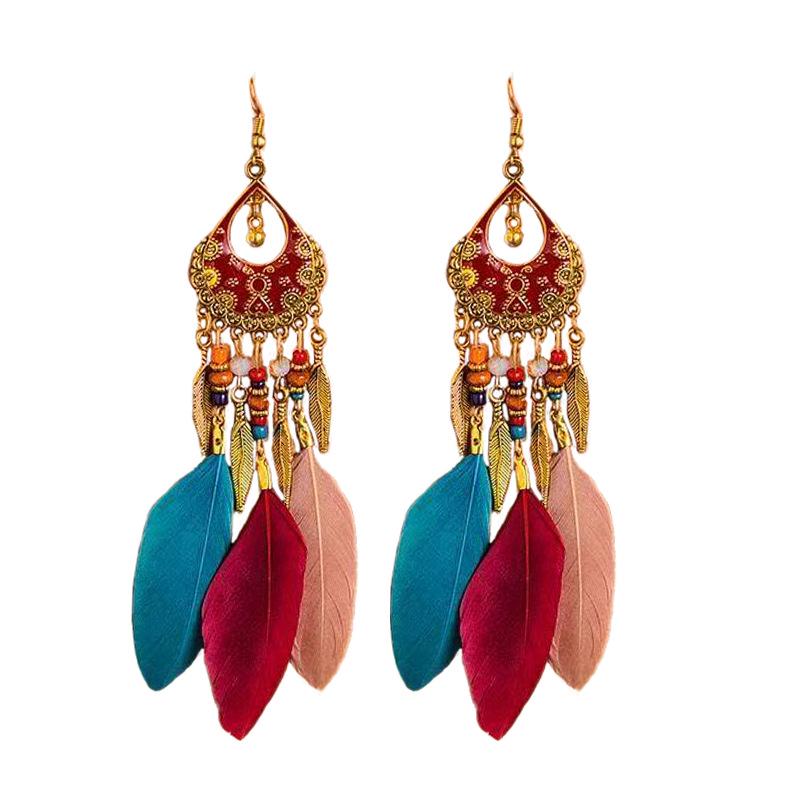 Bohemian Long Tassel Feather Earrings - Trendy Douyin-Inspired Design for Women
