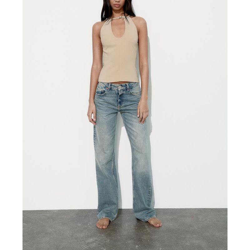 Spring New Arrival Fashion Pure Desire Wind Silm Slim Looking Adjustable Buckle Decorative Stretch Halter Top 3152036