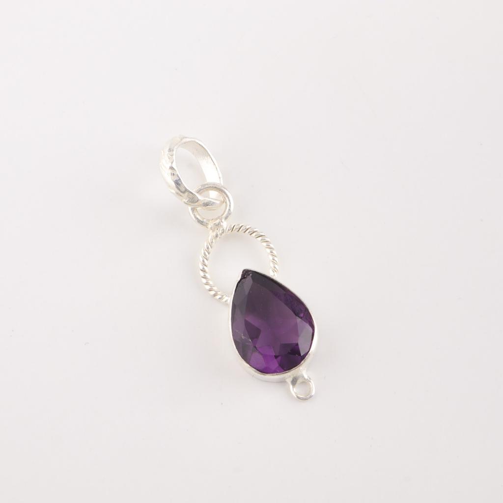925 Sterling Silver Amethyst Teardrop Pendant Natural Gemstone Jewelry 1.40" PP-12-7