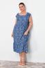 Women's Style Plus Size Navy Blue A-Line Midi Ruffled Floral Patterned Woven Dress