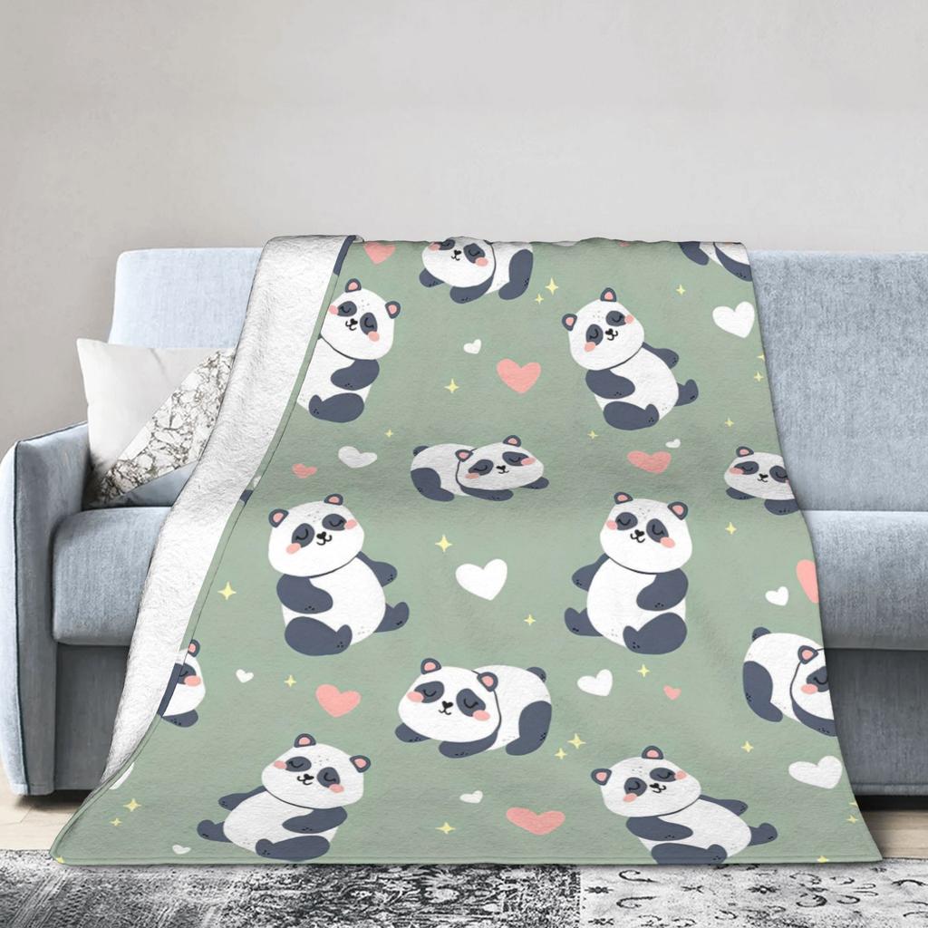 Panda Love Animal Fleece Throw Blankets Valentine's Day Blankets for Bed Office Super Soft Bedspread