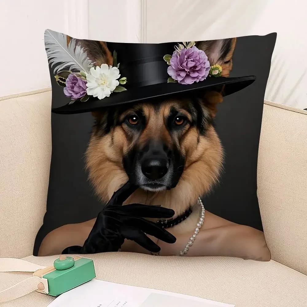 German Shepherd Dog Pillow Case Square Double‑Sided Print Cushion Case For Sofa Home Bedchamber Decor Gift