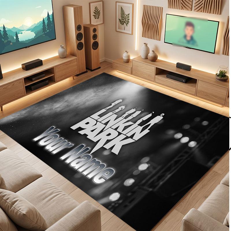 Linkin Park Personalized Crystal Velvet Carpet, Customized Name Text Soft Anti‑Slip Rug for Living Room Bedroom