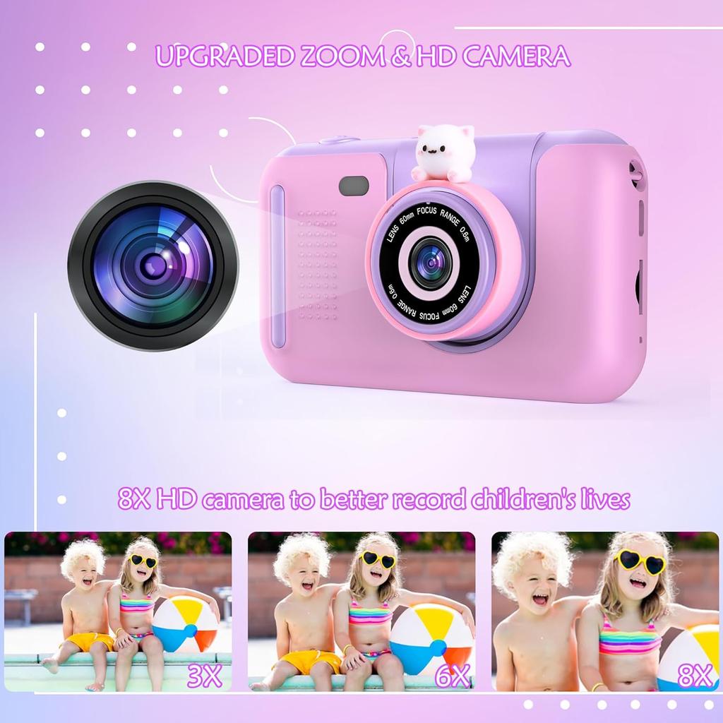 Upgraded Real 1080P Kids Camera with Flip-up Lens for Selfie & Video, 32GB SD Card Included, 2.4" Screen Camera Toy for 4-12 Years Old Girls Boys on