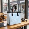 Blue Gingham Casual Tote Bag Large Capacity Daily Shoulder Handbag for Shopping Work Commute