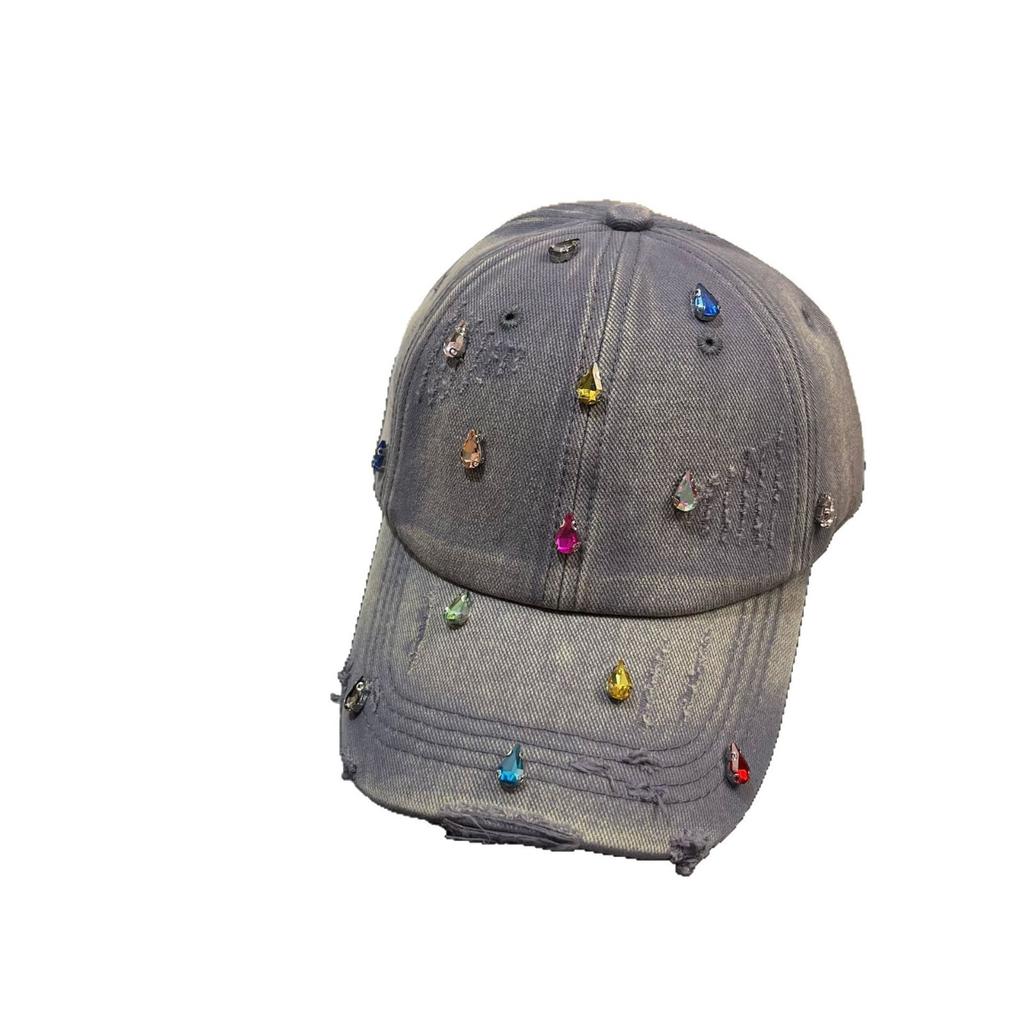Colorful Niche Light Luxury Rhinestone Cap Youth Personality Design Washed Hole Baseball Cap Tide
