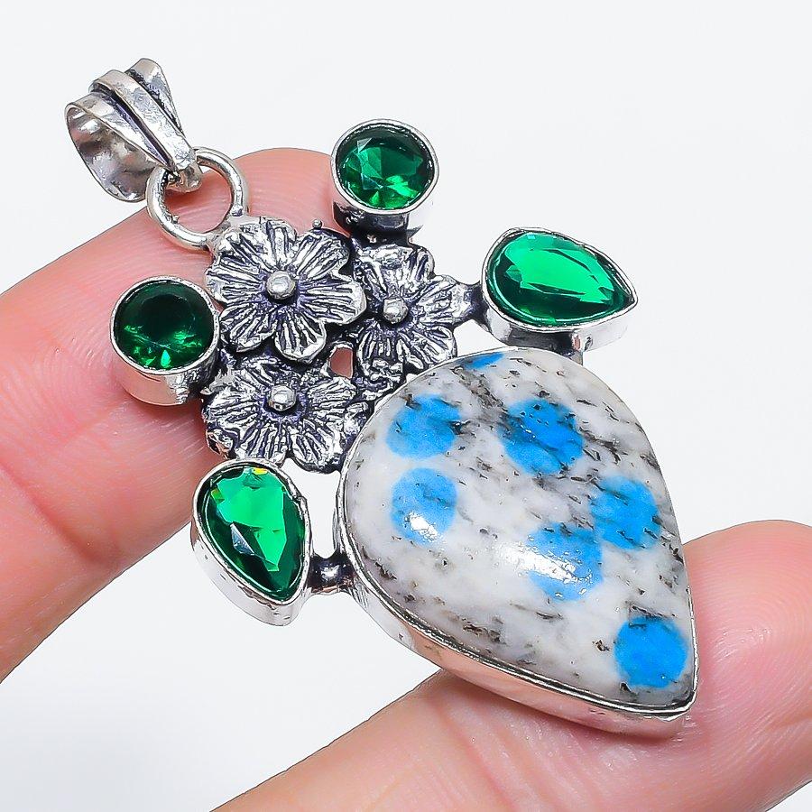 

Natural K2 Blue Azurite, Diopside 925 Sterling Silver Jewelry Pendant 2.13 S1v32