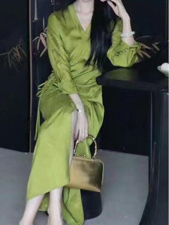 In Stock Spring/Summer 2026 High-End Chinese Style Qipao Dress with Diagonal Tie for Women