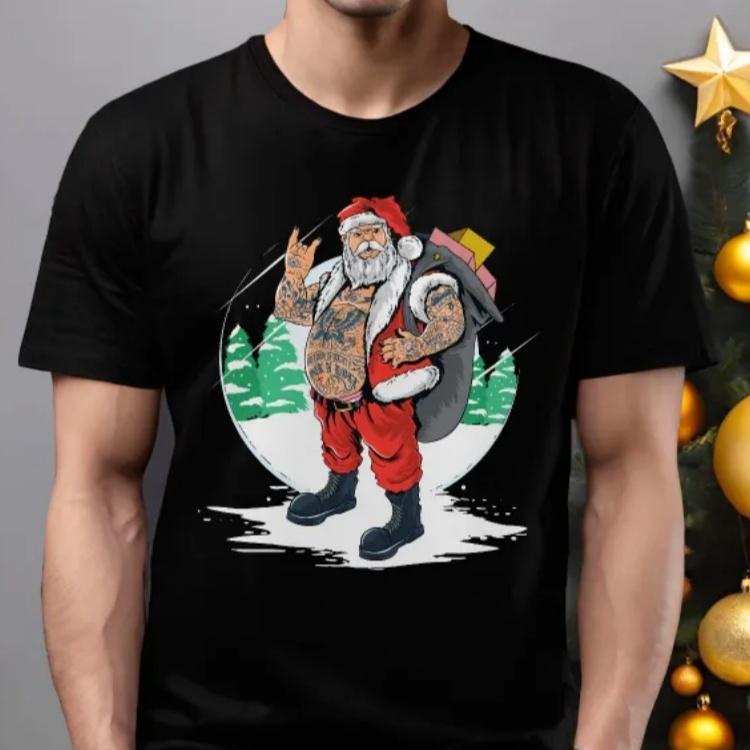 Funny Santa Claus Print Versatile T-Shirt Fashionable Comfortable Breathable Soft Casual Sports Short Sleeve Cotton T-shirt