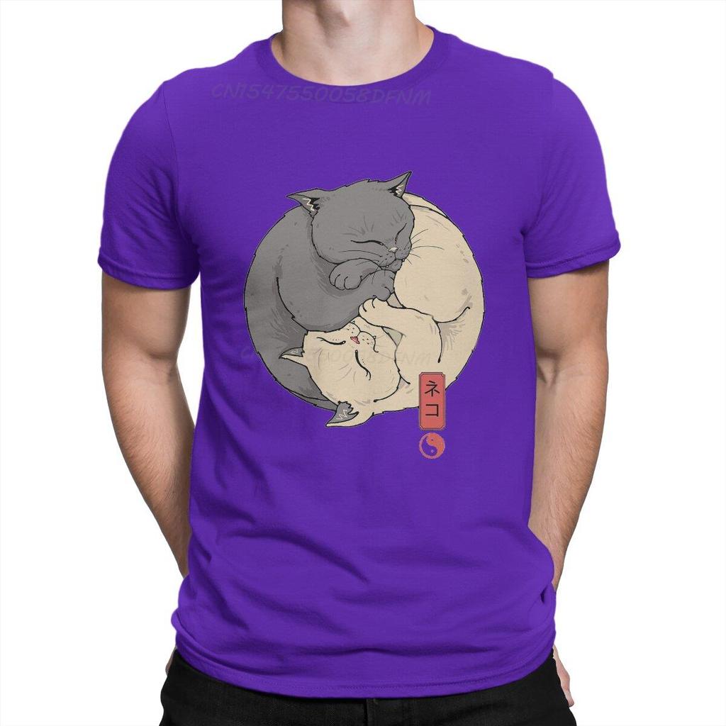 Yin Yang Cats Men T-shirts Japanese Art Anime T-shirts Men Graphic Tee Shirts Male Camisas Smooth T-shirts Transfer Printing