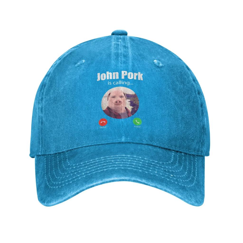 Funny John Pork Is Calling Answer Call Phone Unisex Baseball Cap Distressed Washed Caps Hat Summer Unstructured Soft Sun Cap