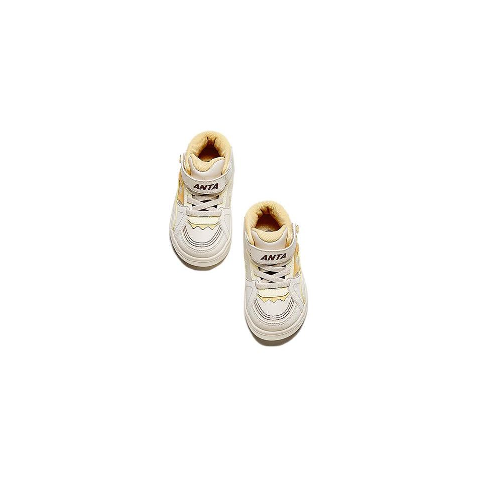 Anta Kids Velcro Shock Absorbing Wear Resistant Mid Top Walking Shoes Baby Shoes Beige A312340021-1