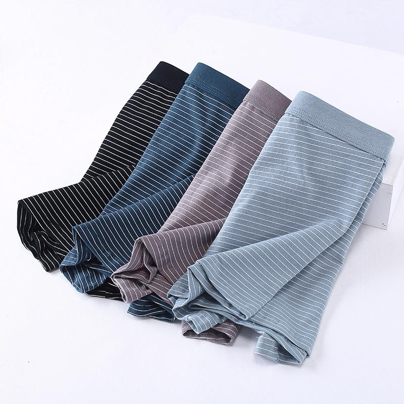 Pure Cotton Men's Striped Boxer Briefs: Mid-High Waist, Loose, Plus Size, Breathable Four-Corner Pants