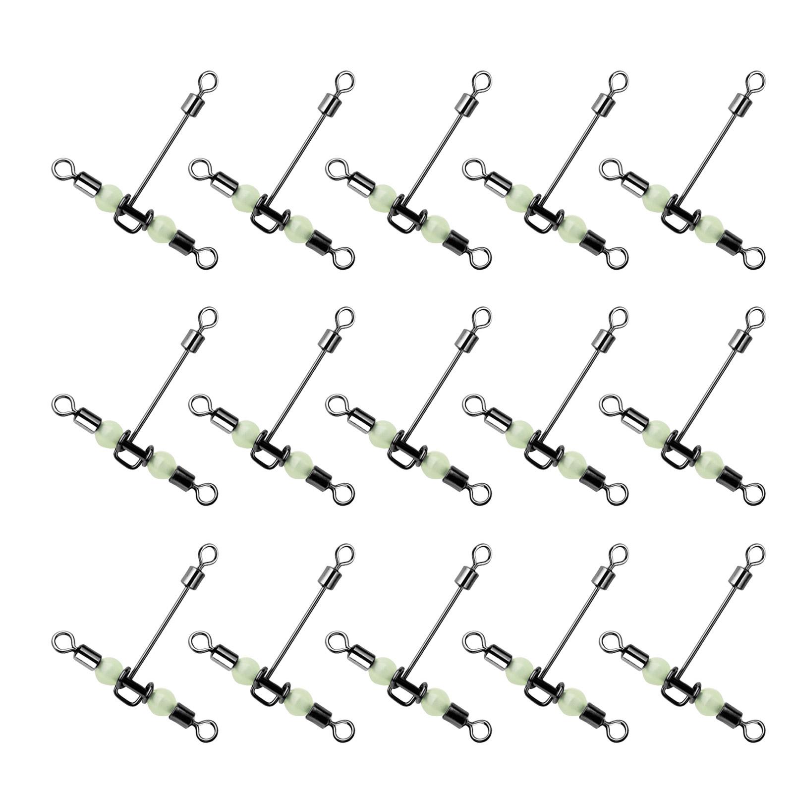 15 шт. Бочкообразные вертлюжки для рыбалки с люминесцентными бусинами, вертлюжки для перекрестной лески, Т-образные вертлюжки, вертлюжки для оснастки для сома 5