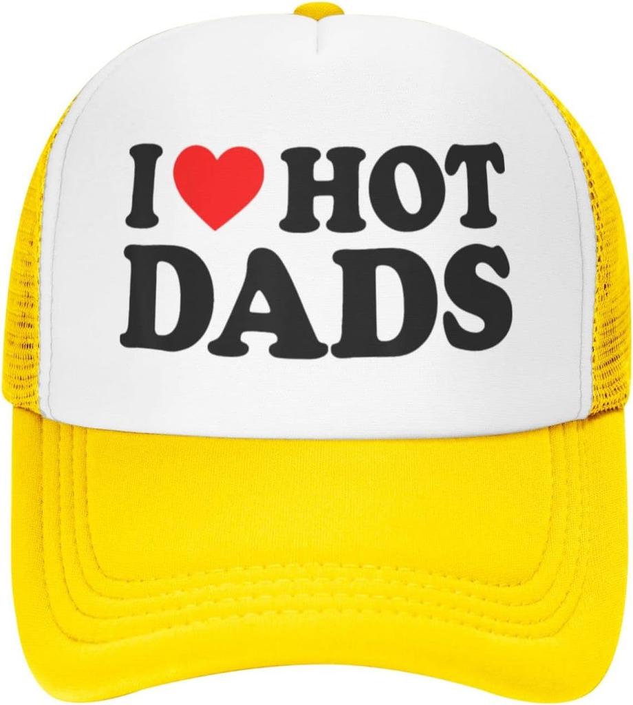 I Love Hot Dads Trucker Hat Mesh Baseball Cap Adjustable Summer Casual for Adults