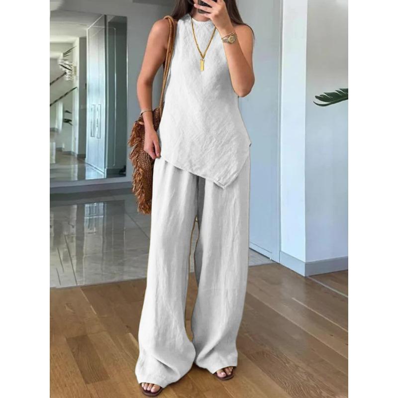 JPNTKY Women s Fashion Casual Sleeveless O-Neck  Pants Suits S