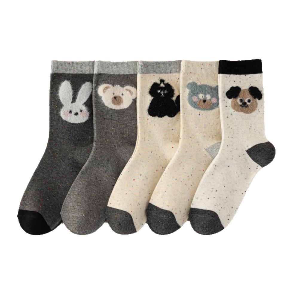 Korean Trendy Autumn/Winter Cartoon Plush Women's Mid-Calf Socks with Tempura Dot Yarn