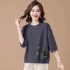 Women's Casual Floral Print Sweatshirt Half Sleeve Crew Neck Loose Pullover Top