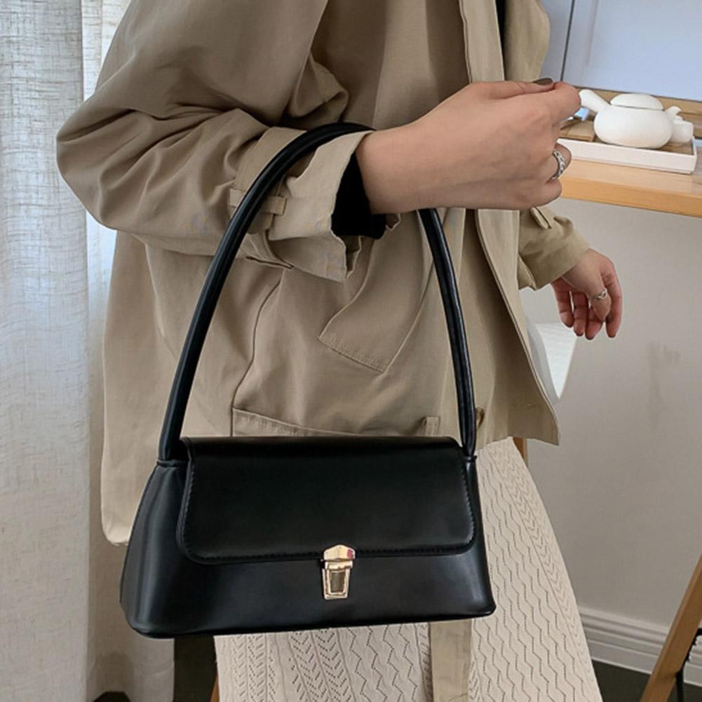Women Underarm Commute Bag Trendy Retro Tote Bag Portable Casual PU Leather Solid Color Simple Handle Shoulder Bag Handbags