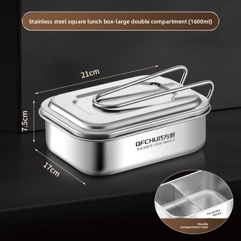 Lunch Box 304 Stainless Steel Old-fashioned Grid Lunch Box Convenient Outdoor Take-out Lunch Box Office Worker Student Artifact