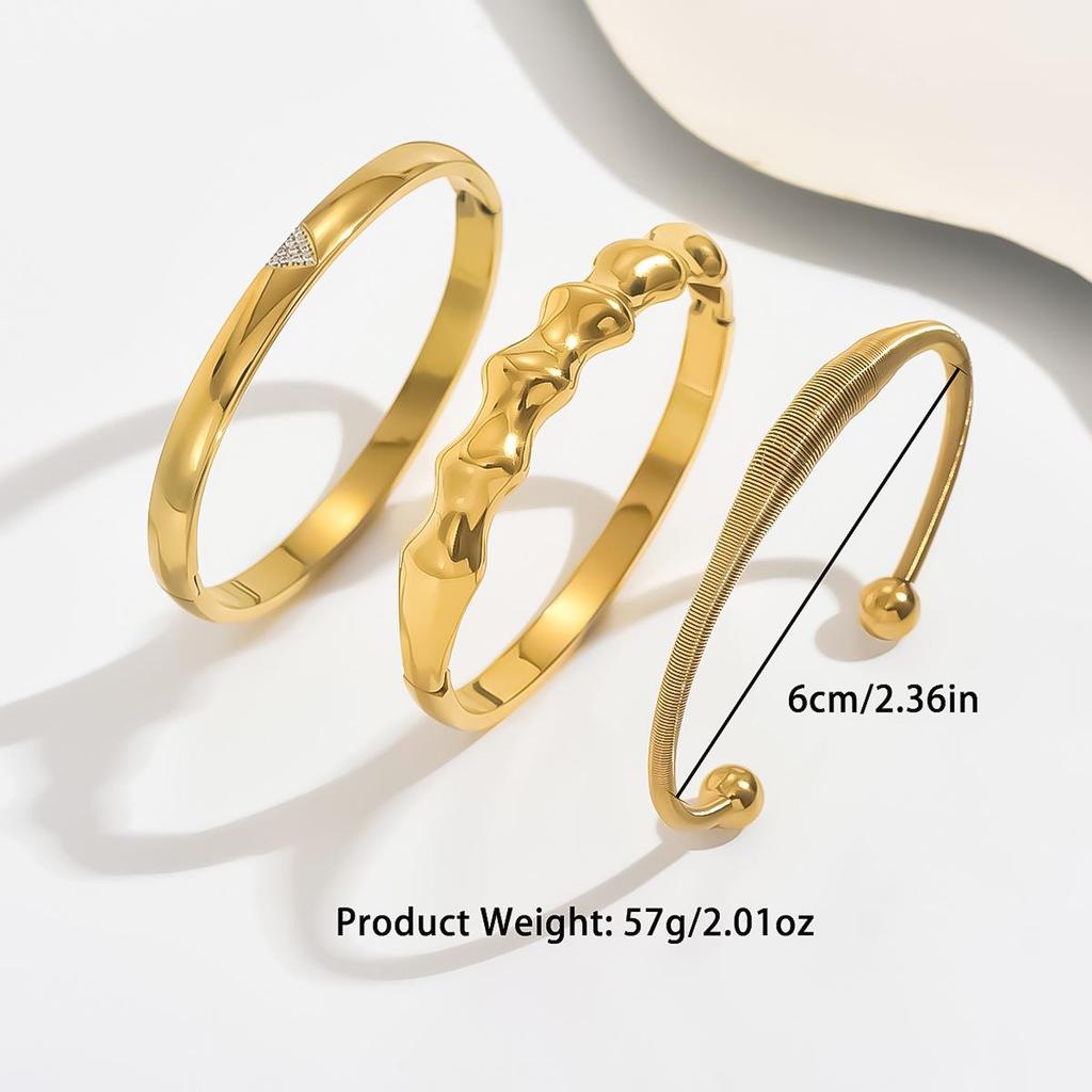 Gold Diamond Inlaid Stainless Steel Wave Pattern Bracelet - High-End Fashion Jewelry