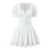 French Pure Desire First Love Small White Dress Female Design Thin Lace Edge Bubble Sleeve Bow Sweet A Word Dress