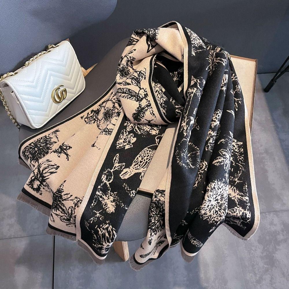 Warm Printed Scarf Flower Large Shawl Retro Cashmere Tassel Scarves  Student