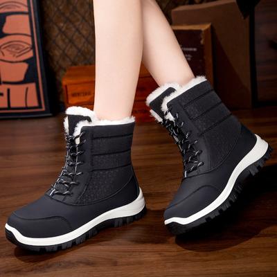 Damen Schneestiefel mit weiter Wade für den Winter, Wasserdichte, rutschfeste, fellgefütterte Stiefel mit Schnürung vorne, Warme, fleecegefütterte Stiefel für kaltes Wetter