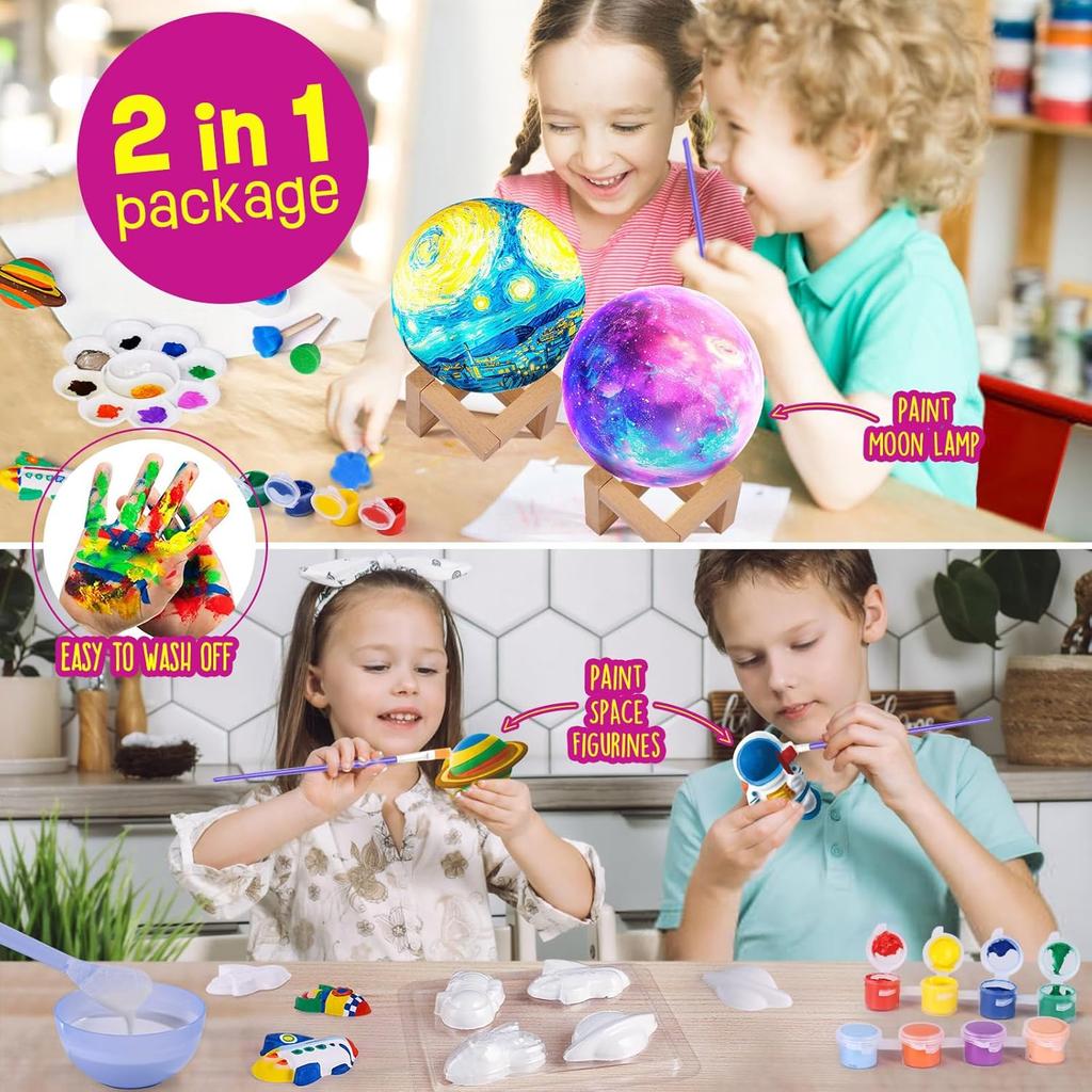 Paint Your Own Moon Lamp Kit, Cool Gifts DIY 3D Space Moon Night Light, Art Supplies Arts & Crafts Kit, Arts and Crafts for Kids Ages 8-12, Toys