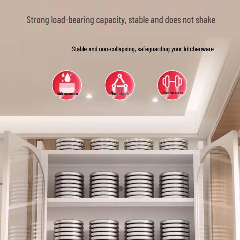 Modern Carbon Steel Kitchen Storage Cabinet with Tempered Glass Doors