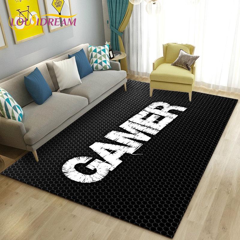 3D kreslený herní koberec s motivem Game Over, Velký koberec do obývacího pokoje, ložnice, k pohovce, Rohožka, Dekorace, Dětská protiskluzová podlahová podložka na hraní