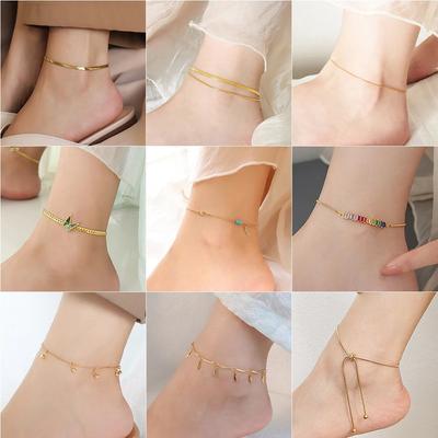Stainless Steel Anklets For Women No Tarnish 18K Gold Plated Waterproof Women's Ankle Bracelets High Quality Foot Chains Anklet