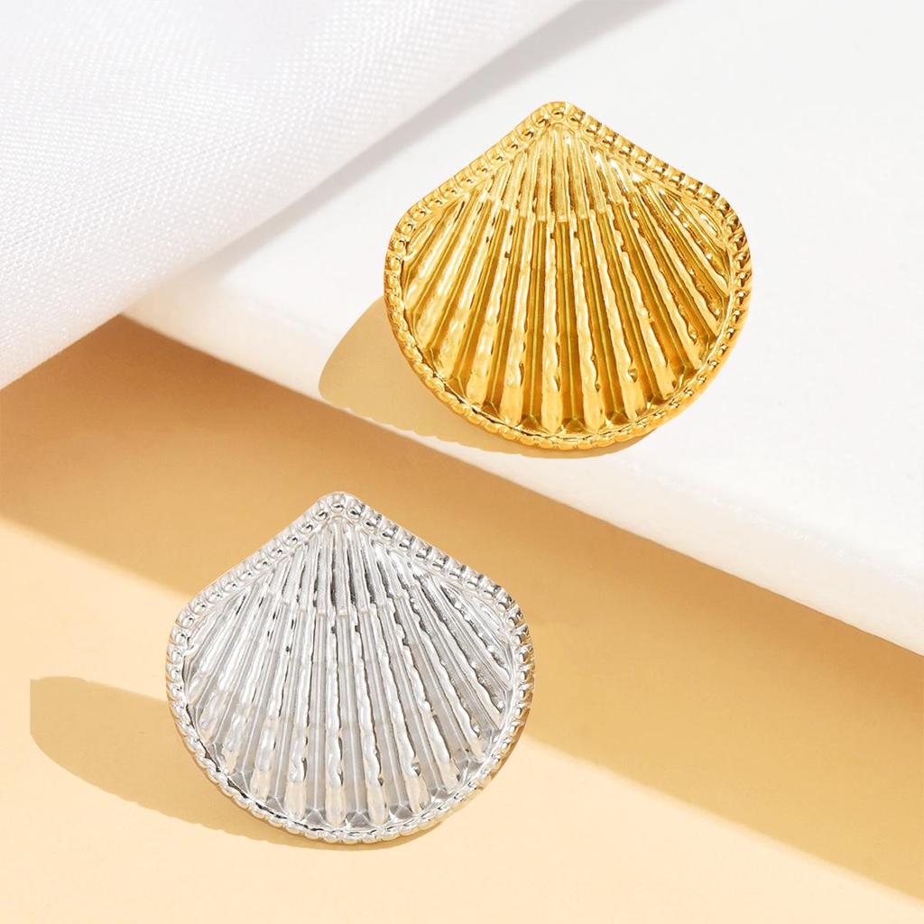 Stainless Steel Seashell Ring: Casual Ocean Series, Exaggerated Scallop Design