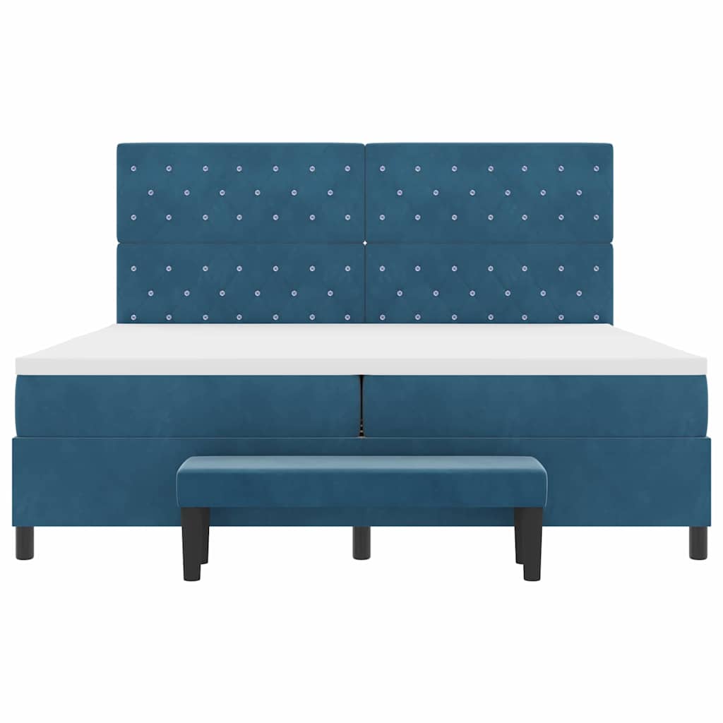 Box Spring Bed with Mattress Dark Blue 200 X 200 Cm Velvet