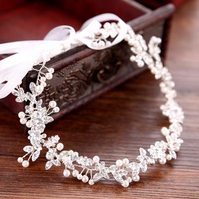 Trendy Silver Color Handmade Pearl Crystal Wedding Headband Tiara Bridal Headpieec Women Hair Jewelry Wedding Hair Accessories