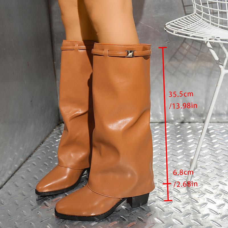 Fashion Fashion Wide Leg Knee High Boots Women Autumn Winter Slip On High Heels Pants Boots Woman Pu Leather Long Botas Plus Size 36-43
