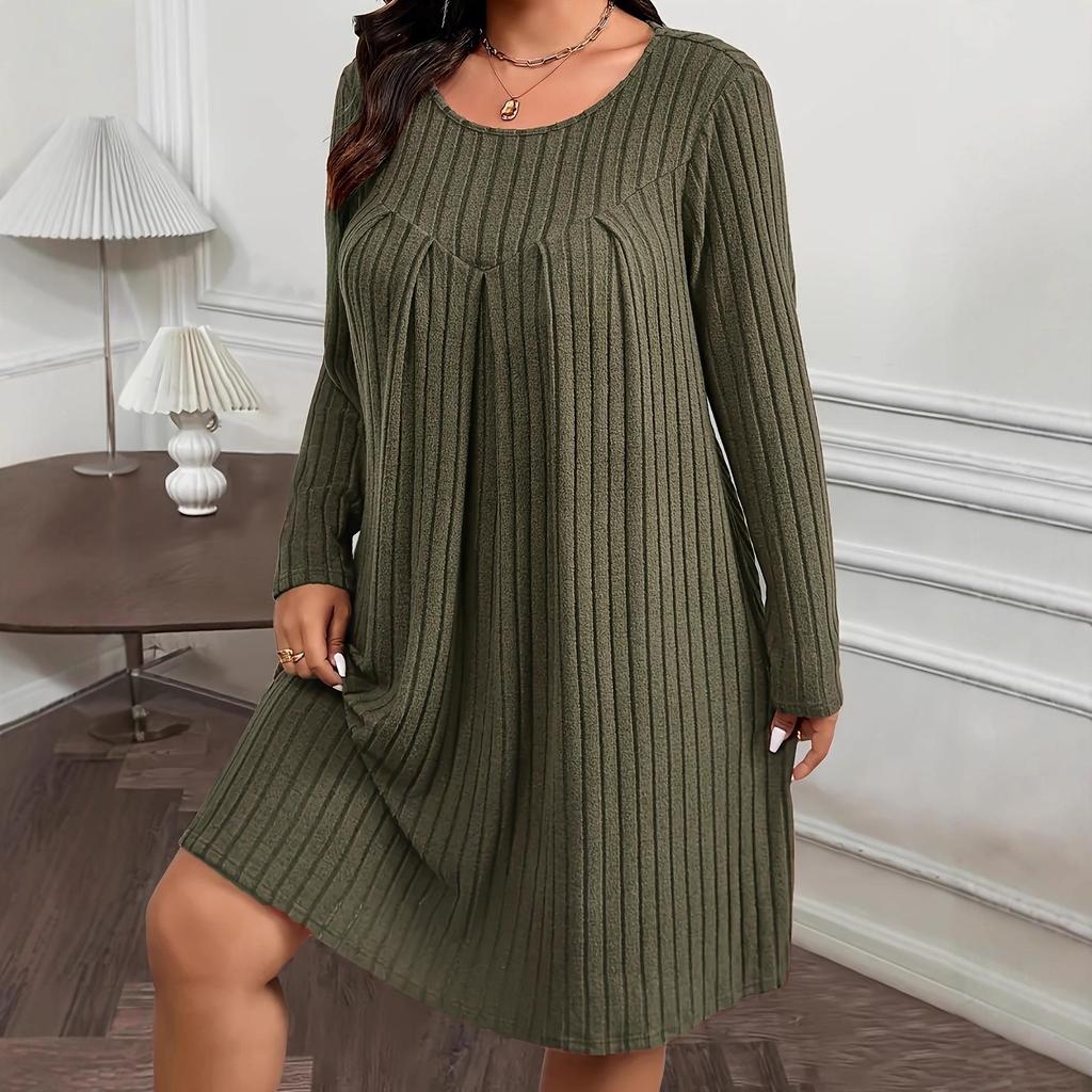 Autumn/Winter 2026 Bohemian Ribbed Solid Color Women's Dress