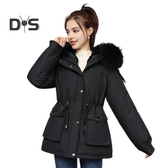 

Женское зимнее пальто из толстого плюша с мехом, капюшоном, длинными рукавами, карманами, затягивающимся шнурком на талии, застегивающимся на молнию, ветрозащитное пальто средней длины, верхняя одежда для активного отдыха XL чёрный