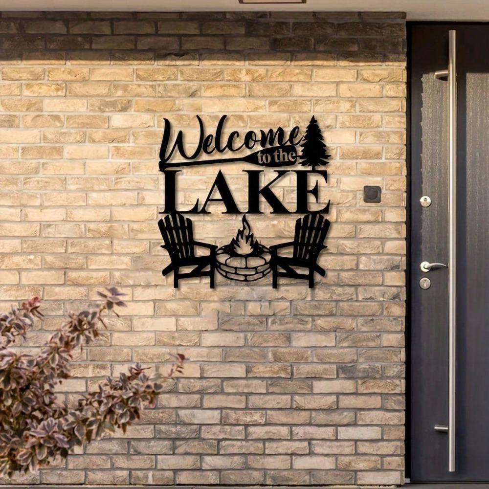 Vintage Welcome To The Lake Metal Sign Wall Art Decor Rustic Cabin Gift