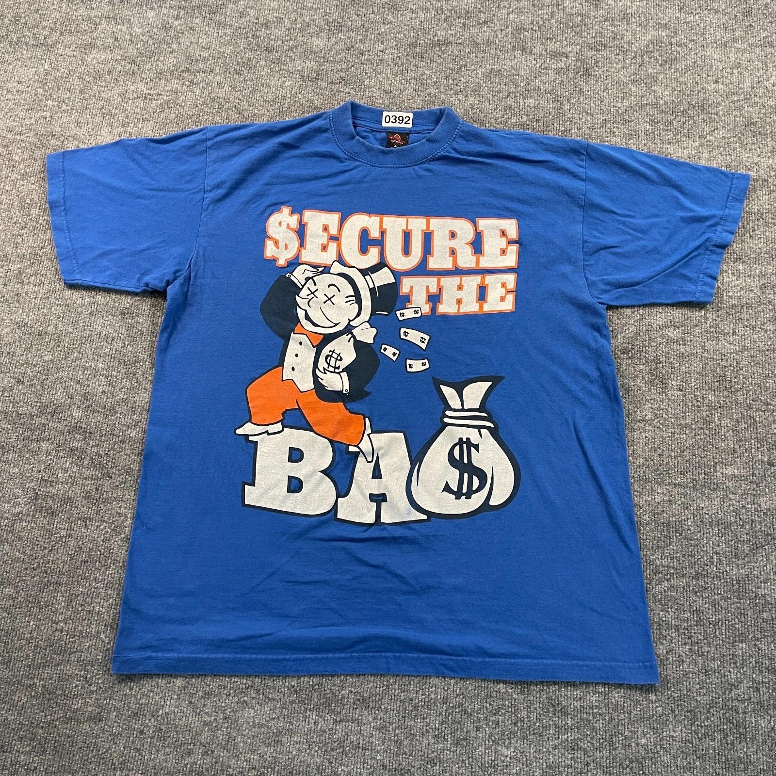 Vintage Y2K Monopoly Parody Funny Secure-The-Bag Shirt XL 23x28 Blue S