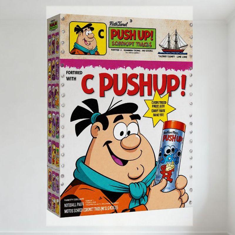 Vintage C Pushup! Cartoon Character Metal Tin Sign Retro Fortified Candy Tugs Wall Decor for Bar Man Cave Home Art Gift