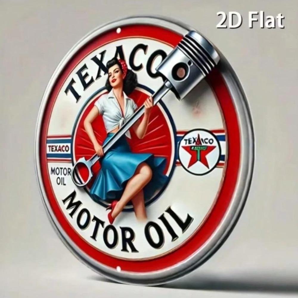 Texaco Vintage Motor Oil Retro Metal Tin Sign Round Wall Art Decor for Bar Cafe Garage