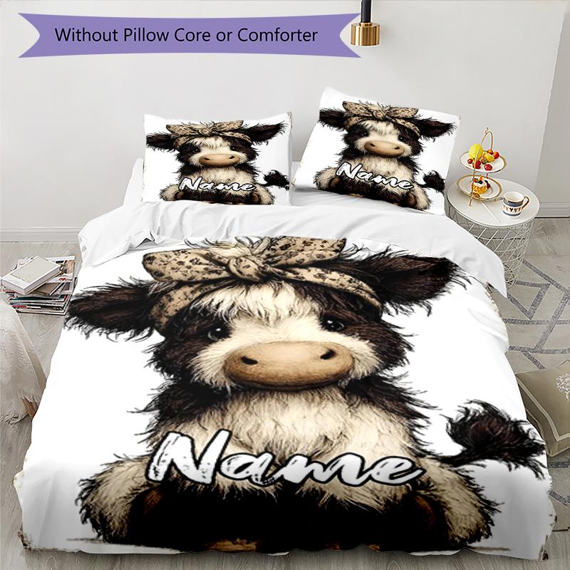 3pcs Custom Name Cow Bedding Set Duvet Cover Closure Includes 1 Duvet Cover & 2 Pillowcases, Soft and Comfortable for All Seasons.