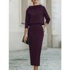 Completo Donna con Scollo ad Drappeggio e Manica a Tre Quarti, Gonna, Vestibilità Aderente, Elegante, Due Pezzi, Outfit Midi