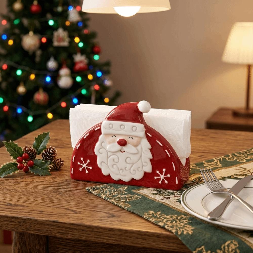 Creative Christmas Santa Tissue Box Santa Embossed Paper Stand Ceramic Napkin Holder Home Kitchen