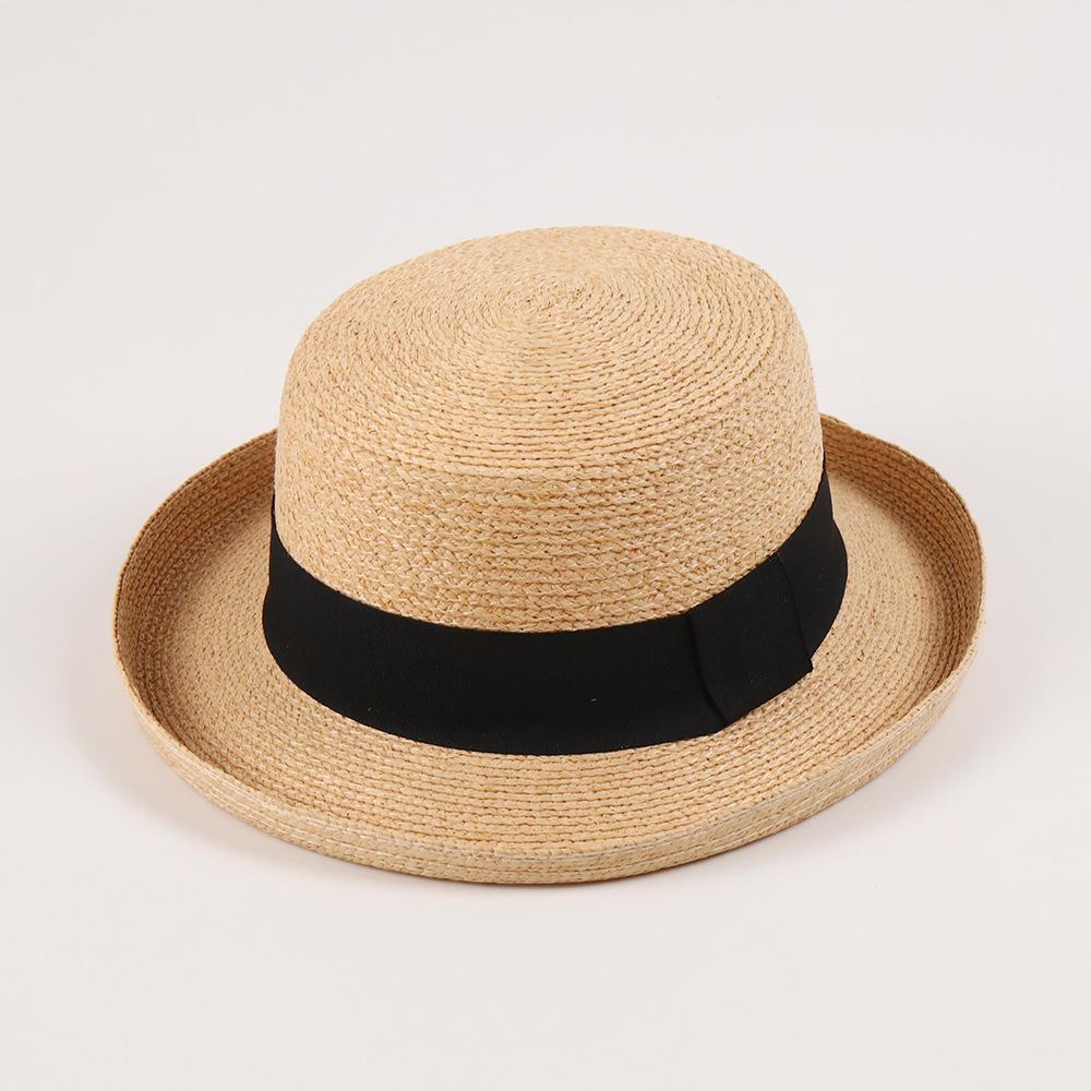 Raffia hat high-end ultra-fine Lafite straw hat hand-woven fashion crimped sun hat casual sun hat