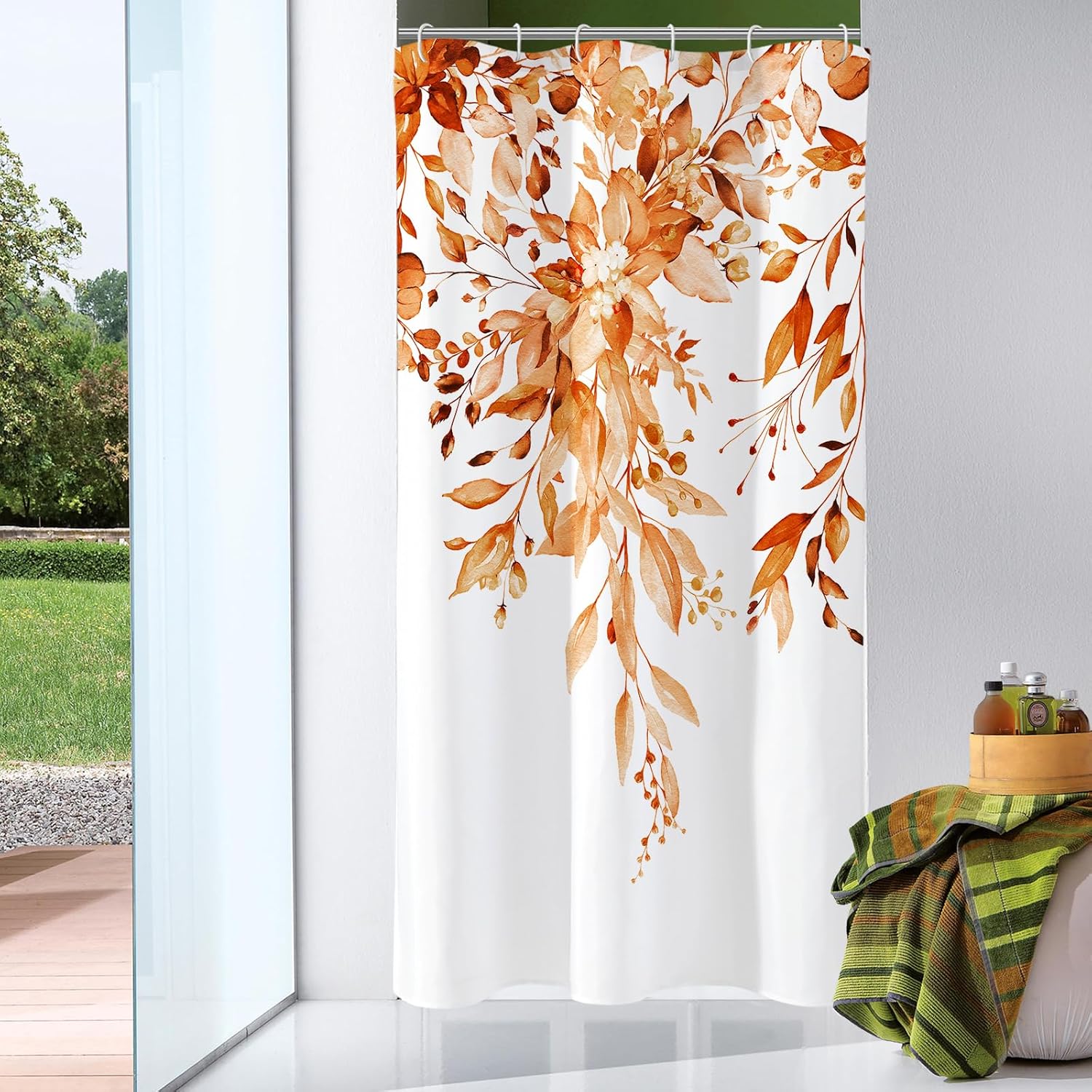

Gibelle Sage Green Eucalyptus Shower Curtain, Watercolor Plant Leaves, Waterproof Fabric Set With Hooks W60H190(CM)-1 Pcs