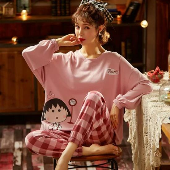 Women's Korean Smiley Face Cartoon Pajamas Set – Long-Sleeved Pullover & Trousers for Autumn/Winter